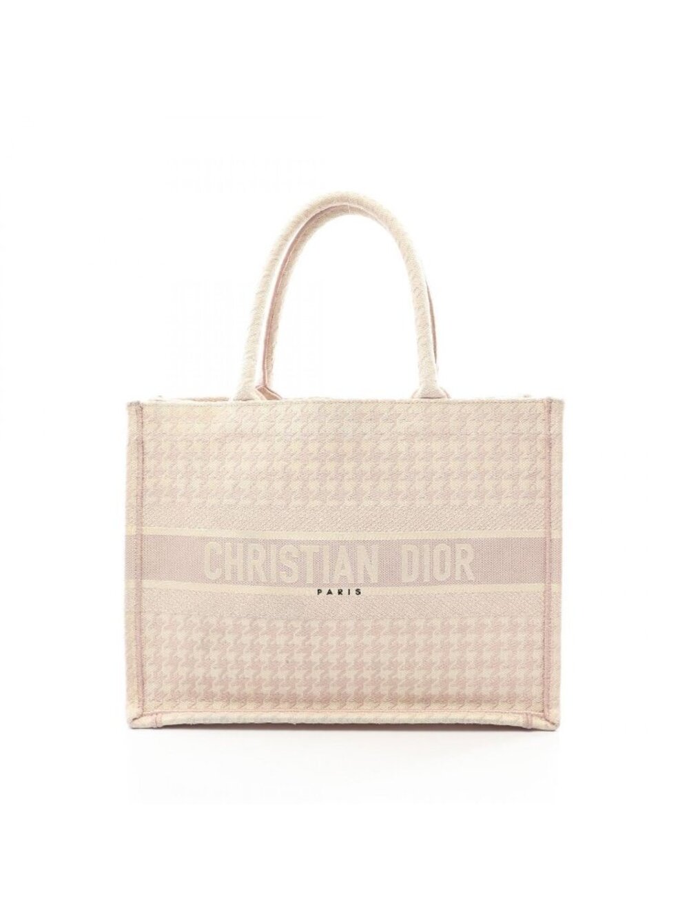 Dior Tote Bag Book Medium Houndstooth Pink White Canvas